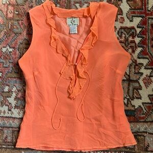 Vintage Y2K %100 silk sherbet orange ruffle top